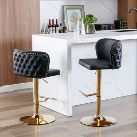 A&A Furniture,Swivel Barstools Adjusatble Seat Height, Modern PU Upholstered Bar Stools with the whole Back Tufted, for Home Pub and Kitchen Island(Bl