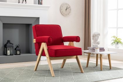 Leisure Chair with Solid Wood Armrest and Feet, Mid-Century Modern Accent chair, for Living Room Bedroom Studio chair