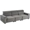 306*96*83cm Velvet, 26cm Fully Removable Armrests, Three-Seater With Side Pockets, Backrest Pull Points, Indoor Multi-Person Sofa, Dark Gray