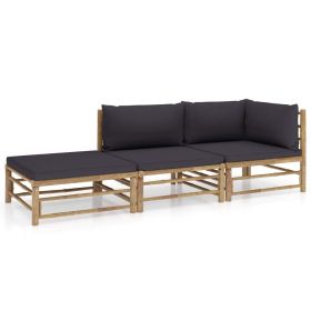 3 Piece Patio Lounge Set with Dark Gray Cushions Bamboo