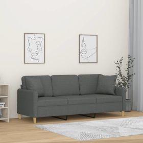 3-Seater Sofa with Throw Pillows Dark Gray 70.9" Fabric