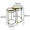 22, 20 Inch Round 2 Piece Marble Top Nesting End Table Set with Metal Frame, Brass Inlay, White