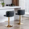A&A Furniture,Swivel Barstools Adjusatble Seat Height, Modern PU Upholstered Bar Stools with the whole Back Tufted, for Home Pub and Kitchen Island(Bl