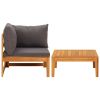 2 Piece Patio Lounge Set with Dark Gray Cushions Acacia Wood