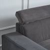 306*96*83cm Velvet, 26cm Fully Removable Armrests, Three-Seater With Side Pockets, Backrest Pull Points, Indoor Multi-Person Sofa, Dark Gray