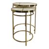 22, 20 Inch Round 2 Piece Marble Top Nesting End Table Set with Metal Frame, Brass Inlay, White