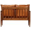 2-Seater Sofa Real Leather with Acacia Wood Brown