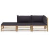 3 Piece Patio Lounge Set with Dark Gray Cushions Bamboo