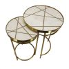 22, 20 Inch Round 2 Piece Marble Top Nesting End Table Set with Metal Frame, Brass Inlay, White