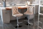 A&A Furniture,Swivel Velvet Barstools Adjusatble Seat Height from 25-33 Inch, Modern Upholstered Chrome base Bar Stools with Backs Comfortable Tufted