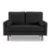 57.1' Upholstered Sofa Couch Furniture, Modern Velvet Loveseat, Tufted 3-seater Cushion with Bolster Pillows - Black