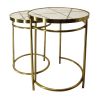 22, 20 Inch Round 2 Piece Marble Top Nesting End Table Set with Metal Frame, Brass Inlay, White