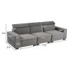 306*96*83cm Velvet, 26cm Fully Removable Armrests, Three-Seater With Side Pockets, Backrest Pull Points, Indoor Multi-Person Sofa, Dark Gray