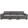 306*96*83cm Velvet, 26cm Fully Removable Armrests, Three-Seater With Side Pockets, Backrest Pull Points, Indoor Multi-Person Sofa, Dark Gray