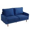 69' Upholstered Velvet Sofa Couch, Modern Craftsmanship Seat with 3-Seater Cushions & Track Square Armrest - Blue