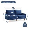 69' Upholstered Velvet Sofa Couch, Modern Craftsmanship Seat with 3-Seater Cushions & Track Square Armrest - Blue