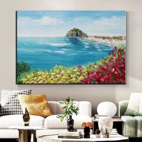 Handmade Oil Painting Floral Ocean Painting Italy Amalfi Seascape Painting Colorful flower Positano Coast Impasto painting Frameless Only Canvas (style: 3, size: 90x120cm)