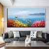 Handmade Oil Painting Floral Ocean Painting Italy Amalfi Seascape Painting Colorful flower Positano Coast Impasto painting Frameless Only Canvas