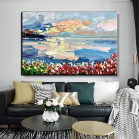 Handmade Oil Painting Floral Ocean Painting Italy Amalfi Seascape Painting Colorful flower Positano Coast Impasto painting Frameless Only Canvas (style: 7, size: 100X150cm)