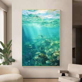 Hand Painted Oil Painting Abstract Underwater Landscape Oil Painting on Canvas Original Sunshine Painting Summer Wall Decor Living room Wall Decor Gre (style: 1, size: 150x220cm)