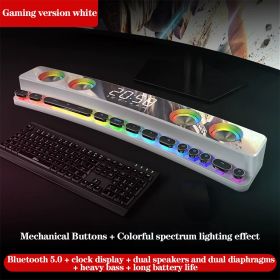 3600mAh Bluetooth Wireless Game Speaker soundbar USB 3D Stereo Subwoofer AUX FM Home Clock Indoor Sound Bar Computer Loudspeaker (Color: Gaming version White)