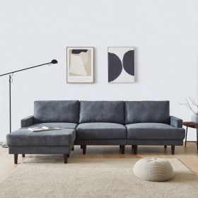 Modern fabric sofa L shape;  3 seater with ottoman-104.6" (Color: Dark Grey)