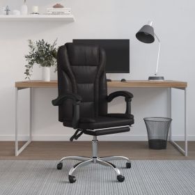 Reclining Office Chair Black Faux Leather (Color: Black)