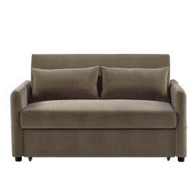 Leisure Loveseat Sofa for Living Room with 2 pillows (Color: Light Brown, Material: Velvet)