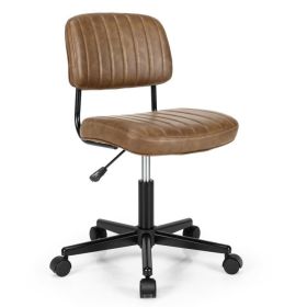 PU Leather Adjustable Office Chair  Swivel Task Chair with Backrest (Color: Brown)