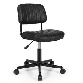 PU Leather Adjustable Office Chair  Swivel Task Chair with Backrest (Color: Black)
