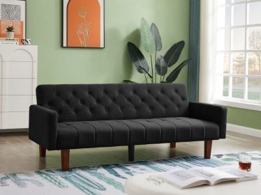 Factory Tufted Back Sofa Mid-Century Convertible Sofa Bed for Living Room (Color: Black)