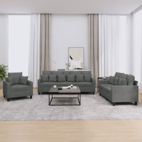 3 Piece Sofa Set with Pillows Dark Gray Fabric (Color: Gray)