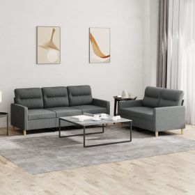 2 Piece Sofa Set with Cushions Dark Gray Fabric (Color: Gray)