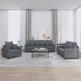 3 Piece Sofa Set with Cushions Dark Gray Velvet (Color: Gray)