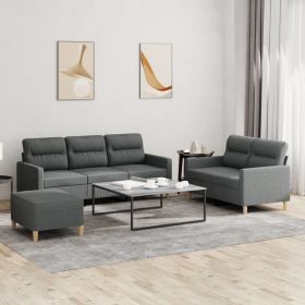 3 Piece Sofa Set with Cushions Dark Gray Fabric (Color: Gray)