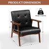 Mid Century Modern Accent Chair with Solid Rubber Wood Frame and Leather Cover