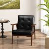 Mid Century Modern Accent Chair with Solid Rubber Wood Frame and Leather Cover