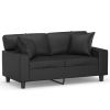 2-Seater Sofa with Throw Pillows Black 47.2" Faux Leather