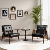 Mid Century Modern Accent Chair with Solid Rubber Wood Frame and Leather Cover
