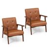 Mid Century Modern Accent Chair with Solid Rubber Wood Frame and Leather Cover