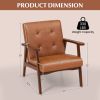 Mid Century Modern Accent Chair with Solid Rubber Wood Frame and Leather Cover