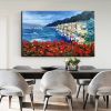Handmade Oil Painting Floral Ocean Painting Italy Amalfi Seascape Painting Colorful flower Positano Coast Impasto painting Frameless Only Canvas