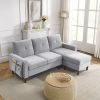 80' Convertible Sectional Sofa Couch;  3 Seats L-shape Sofa with Removable Cushions and Pocket;  Rubber Wood Legs