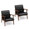 Mid Century Modern Accent Chair with Solid Rubber Wood Frame and Leather Cover