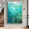 Hand Painted Oil Painting Abstract Underwater Landscape Oil Painting on Canvas Original Sunshine Painting Summer Wall Decor Living room Wall Decor Gre