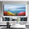 Handmade Oil Painting Floral Ocean Painting Italy Amalfi Seascape Painting Colorful flower Positano Coast Impasto painting Frameless Only Canvas