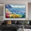 Handmade Oil Painting Floral Ocean Painting Italy Amalfi Seascape Painting Colorful flower Positano Coast Impasto painting Frameless Only Canvas