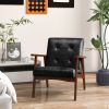 Mid Century Modern Accent Chair with Solid Rubber Wood Frame and Leather Cover