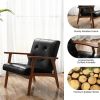 Mid Century Modern Accent Chair with Solid Rubber Wood Frame and Leather Cover