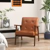 Mid Century Modern Accent Chair with Solid Rubber Wood Frame and Leather Cover